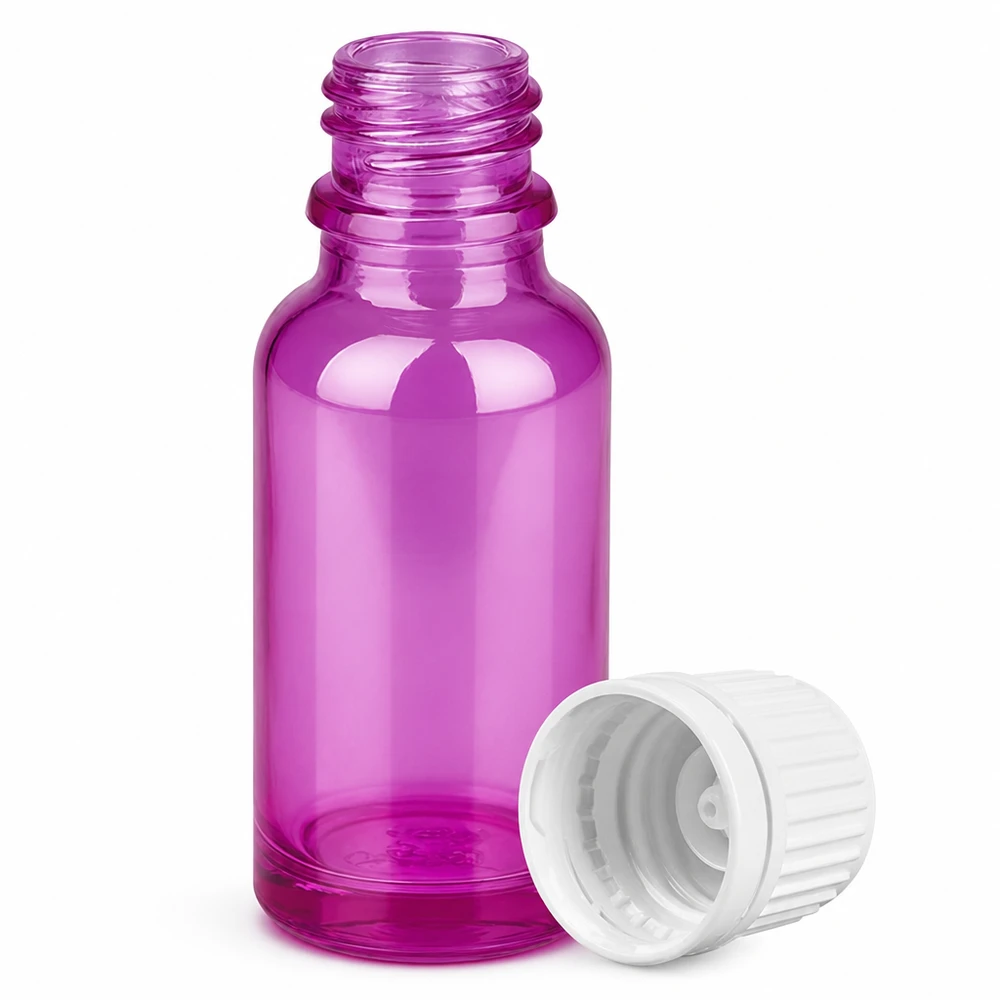 Flacon 20ml bouchon à vis 11mm blanc Originalité Bouchon à vis PurpleLine UT18/20 Bouteille en verre de 20 ml de couleur violette avec protection UV et bouchon blanc anti-fuite