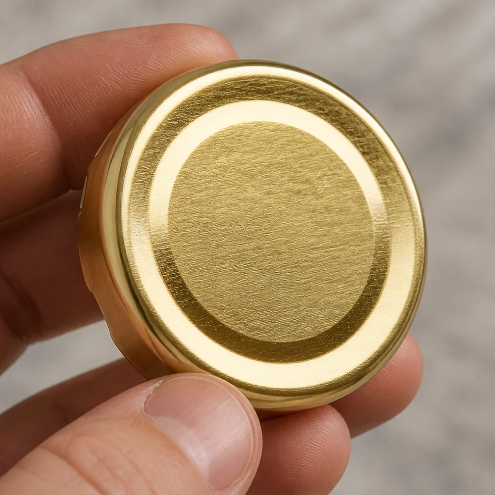 Surface métallique brossée du couvercle TO48 BasicSeal doré, 48 mm, UniTwist – gros plan