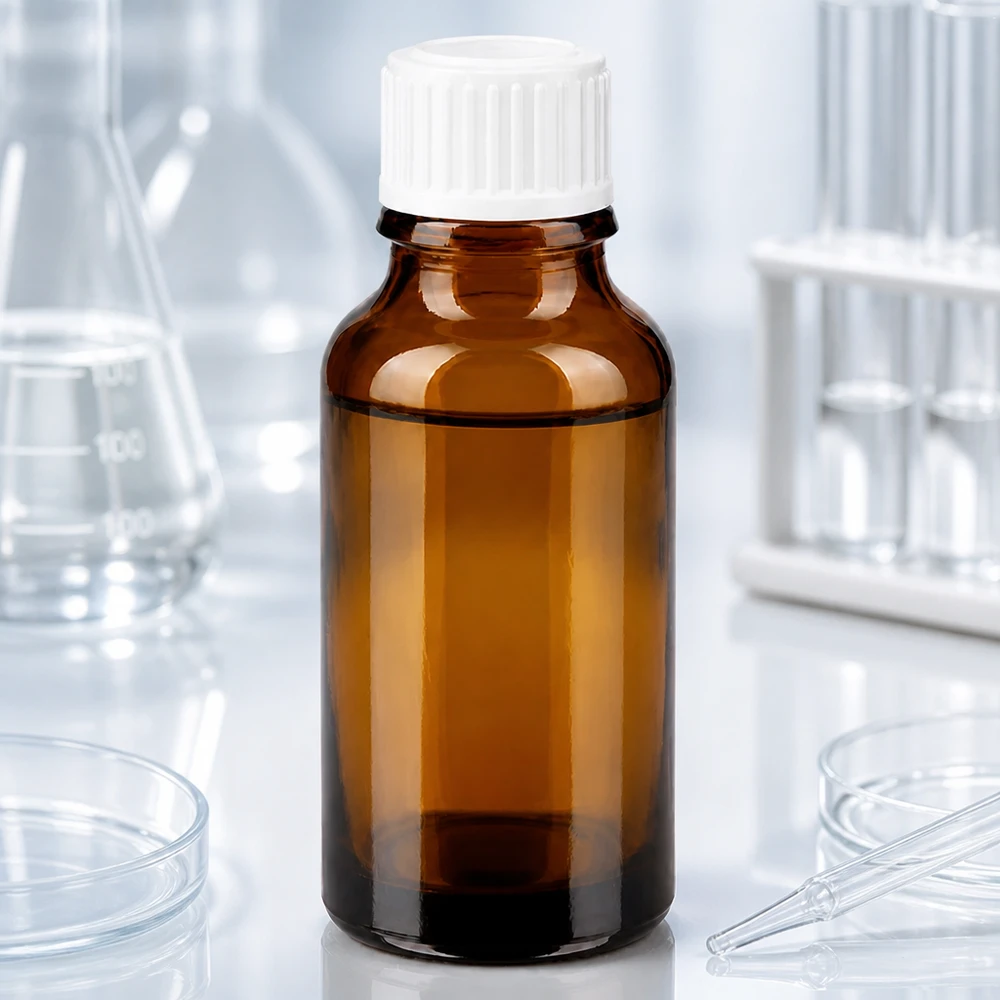 Flacon en verre brun de 20 ml avec embout compte-gouttes de précision de 0,9 mm, destiné à un usage pharmaceutique