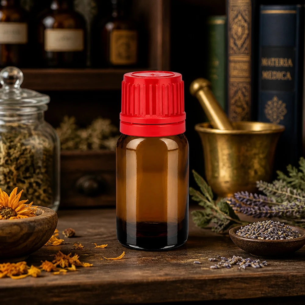 Flacon 10ml 11mm SV rouge OV BrownLine UT18/10 Bouteille en verre brun de 10 ml de qualité pharmaceutique avec bouchon rouge pour une conservation sûre des substances actives