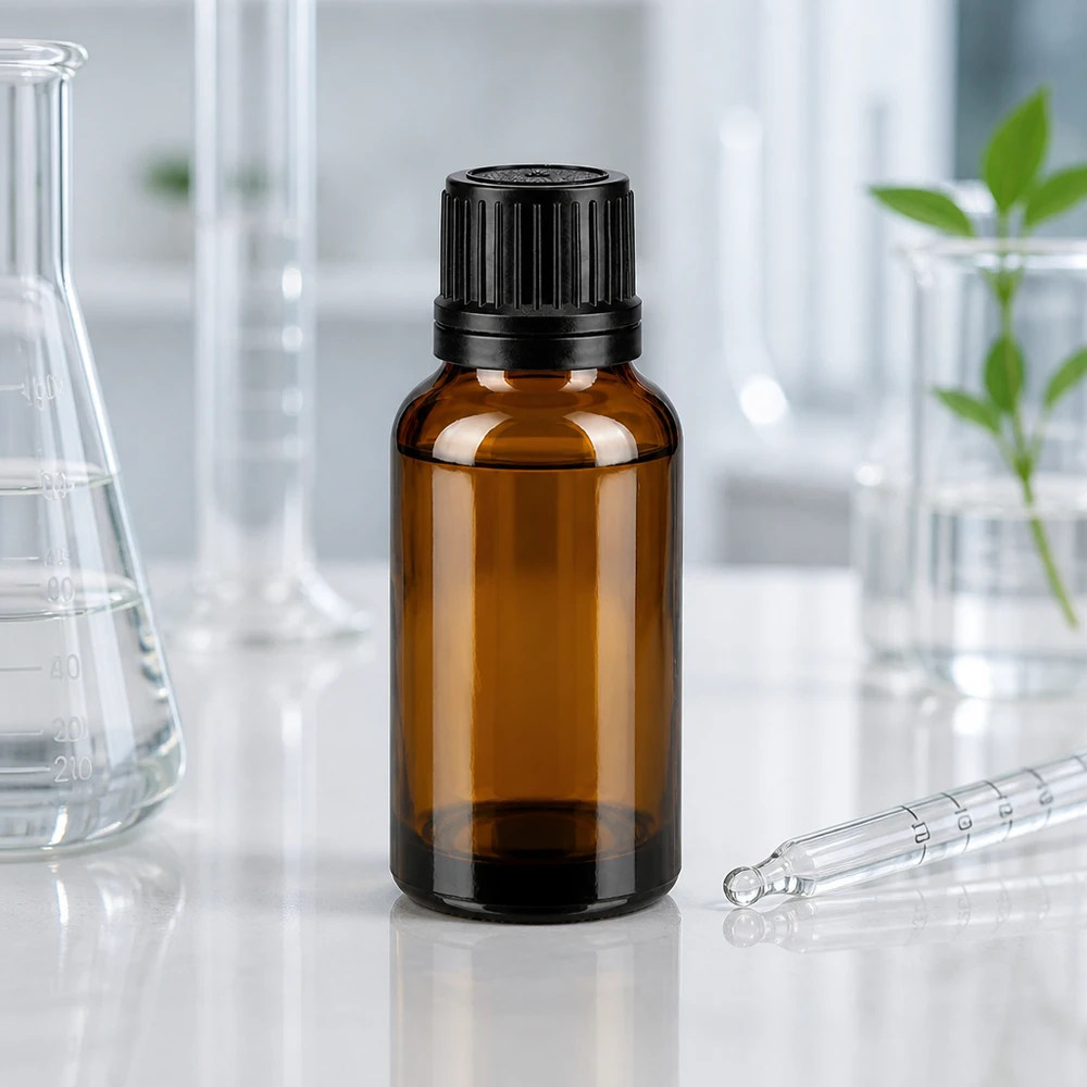 Petit flacon de pharmacie marron de 20 ml avec bouchon à vis à l'épreuve des enfants et pipette