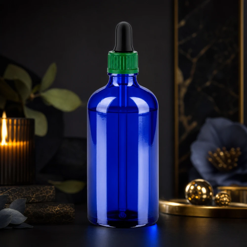 Flacon de 100ml 11mm SV vert STD BlueLine UT18/100 Flacon Premium Dropper 100ml avec filetage STD pour les applications de cosmétiques naturels réutilisables