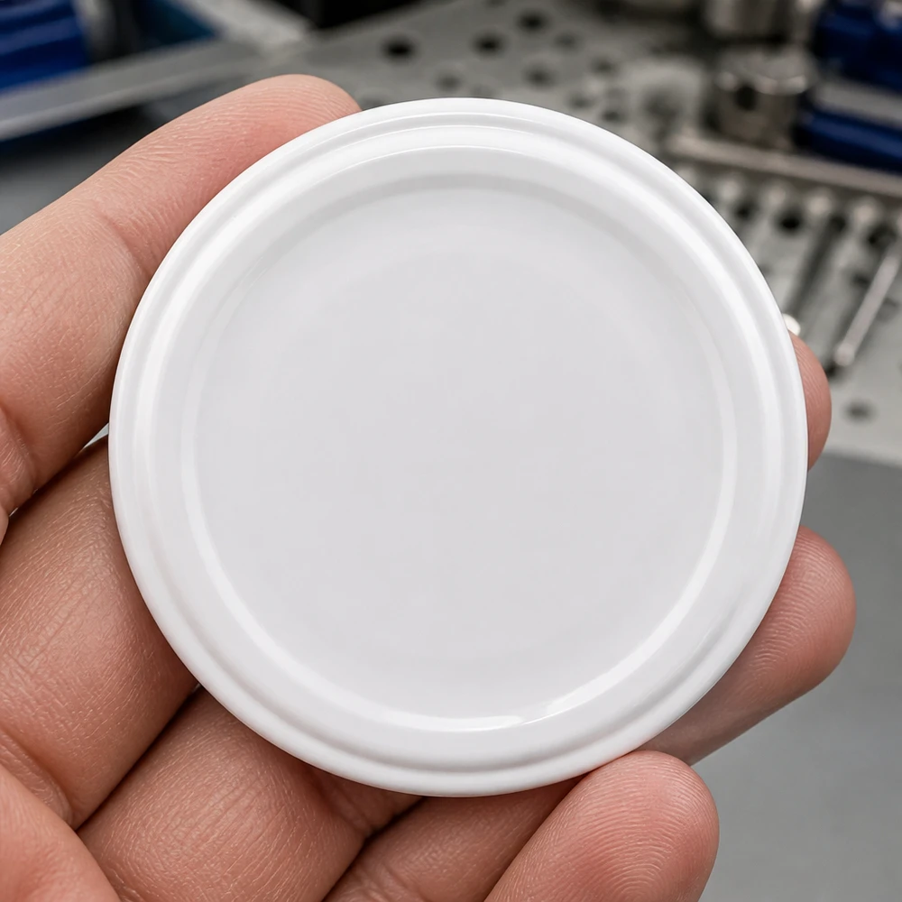 UNiTWIST TO58 blanc, BioSeal, sans BPA, unitemp Couvercle à vis TO58 blanc lisse UNiTWIST BioSeal à anneaux concentriques – vue de dessus – à la main