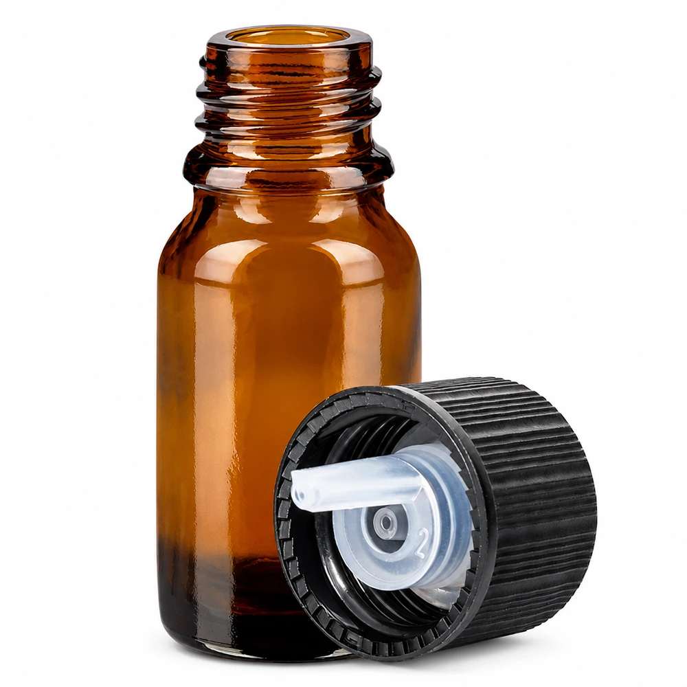 10ml flacon compte-gouttes. 1mm noir STD BrownLine UT18/10 Flacon en verre pharmaceutique 10ml teinté brun avec bouchon doseur noir pour teinture
