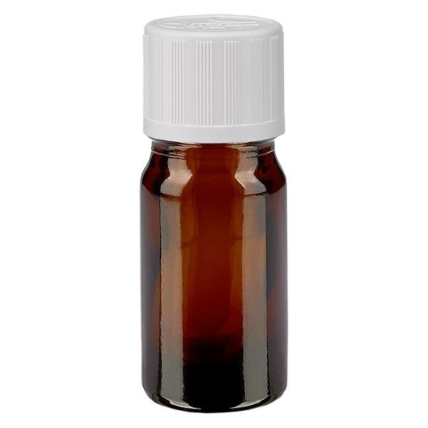Flacon de pharmacie brun 5ml bouchon vissable blanc sécurité enfant standard Flacon de pharmacie brun 5ml bouchon vissable blanc sécurité enfant standard