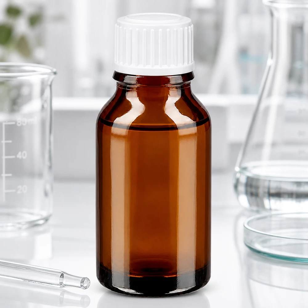 Flacon de pharmacie cylindrique marron de 15 ml, bouchon compte-gouttes blanc, flacon en verre de 0,8 mm