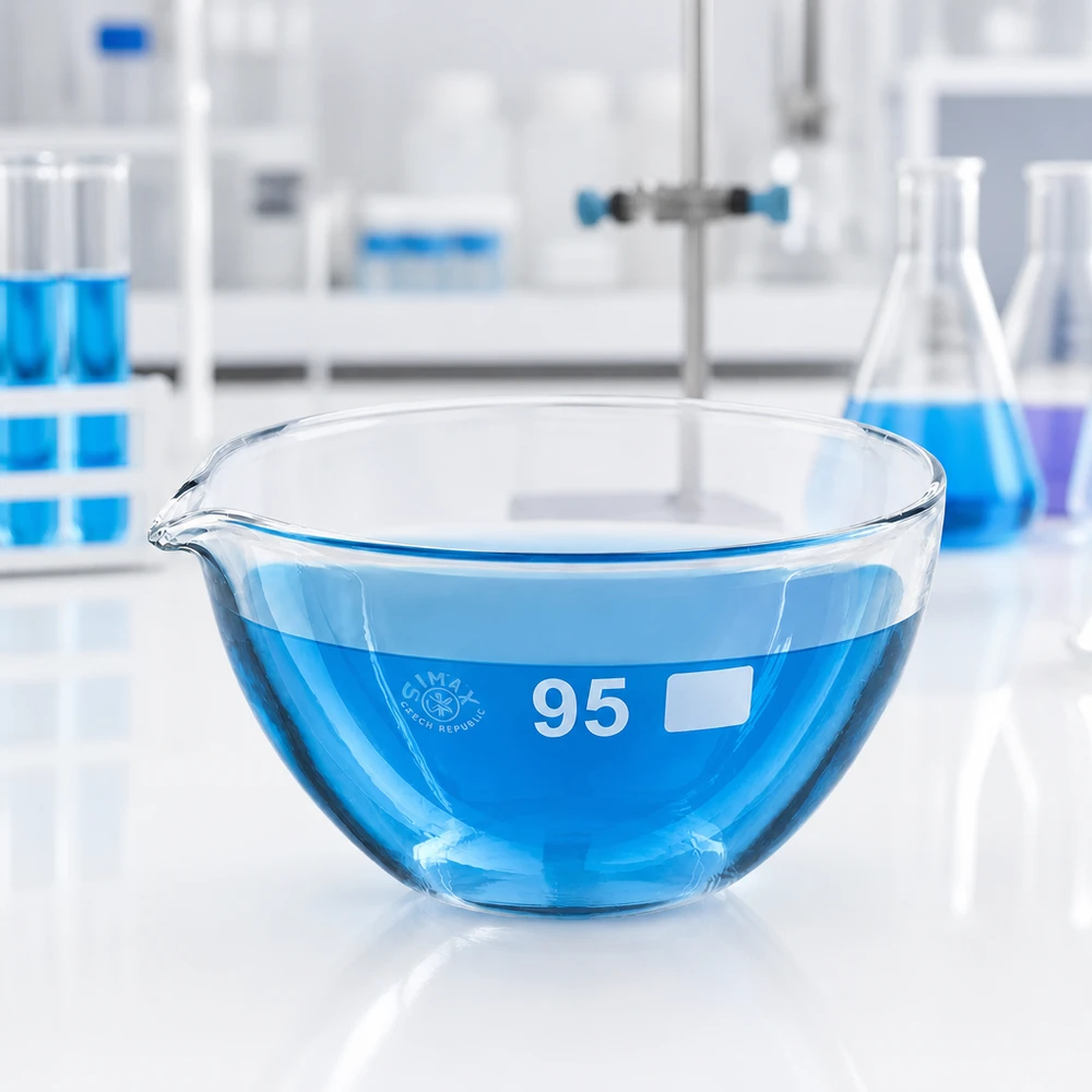 Capsule d’évaporation 170 ml en verre borosilicate, avec bec verseur Plateau d'évaporation professionnel en borosilicate au design ergonomique pour les applications en laboratoire