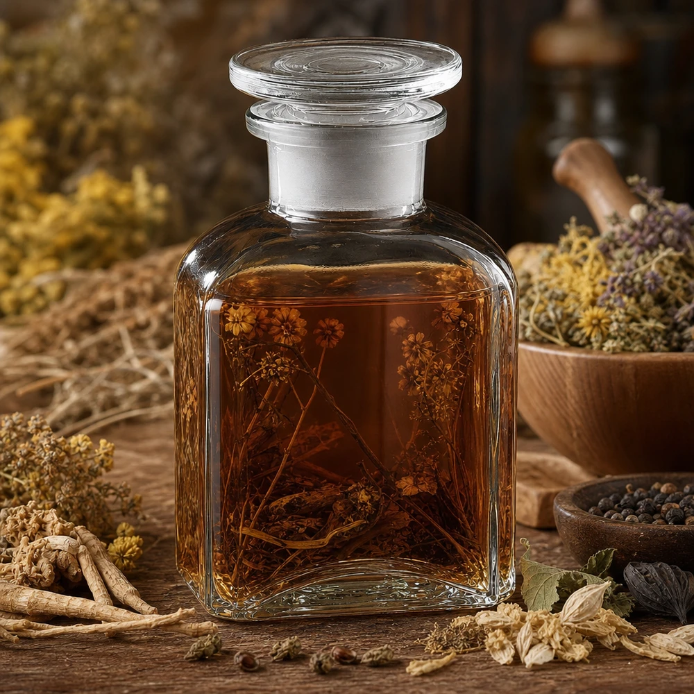 Flacon carré col large 150 ml + bouchon RIN, verre clair Flacon de pharmacie transparent de 150 ml, de forme carrée, avec bouchon en verre, pour les infusions à base de plantes et les produits naturels