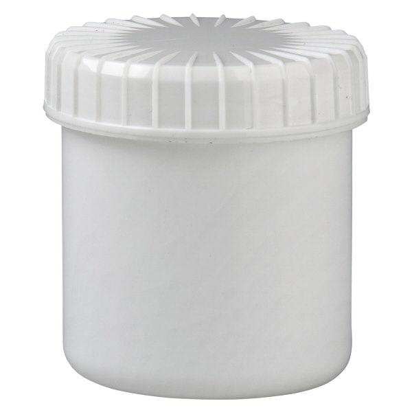 Pot en plastique blanc 75 ml + couvercle à vis blanc strié en PE, fermeture standard
