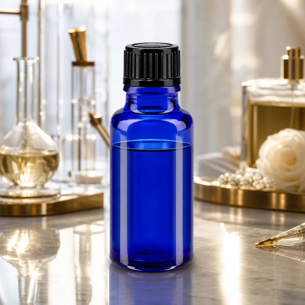 Flacon à pharmacie bleu 20ml bouchon à vis noir standard Flacon en verre bleu cobalt de 20 ml avec bouchon noir de sécurité enfant de 11 mm pour huiles essentielles