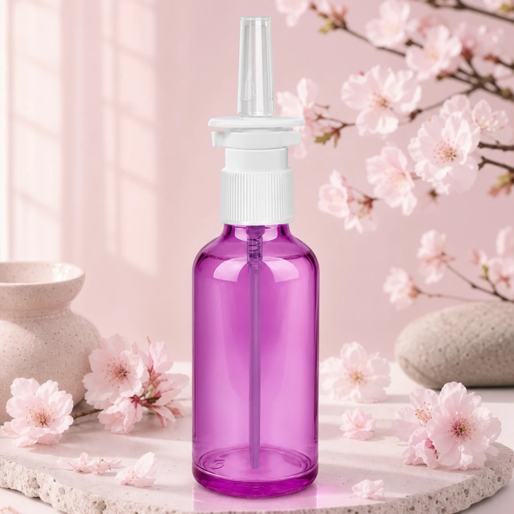 Vaporisateur nasal de 50ml blanc/transparent standard PurpleLine. UT18/50 Bouteille de spray nasal robuste de 50 ml en matériau durable au look pourpre moderne