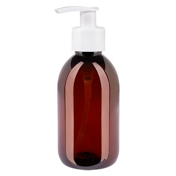 Bouteille PET 250ml avec pompe distributrice blanche Bouteille PET 250ml avec pompe distributrice blanche