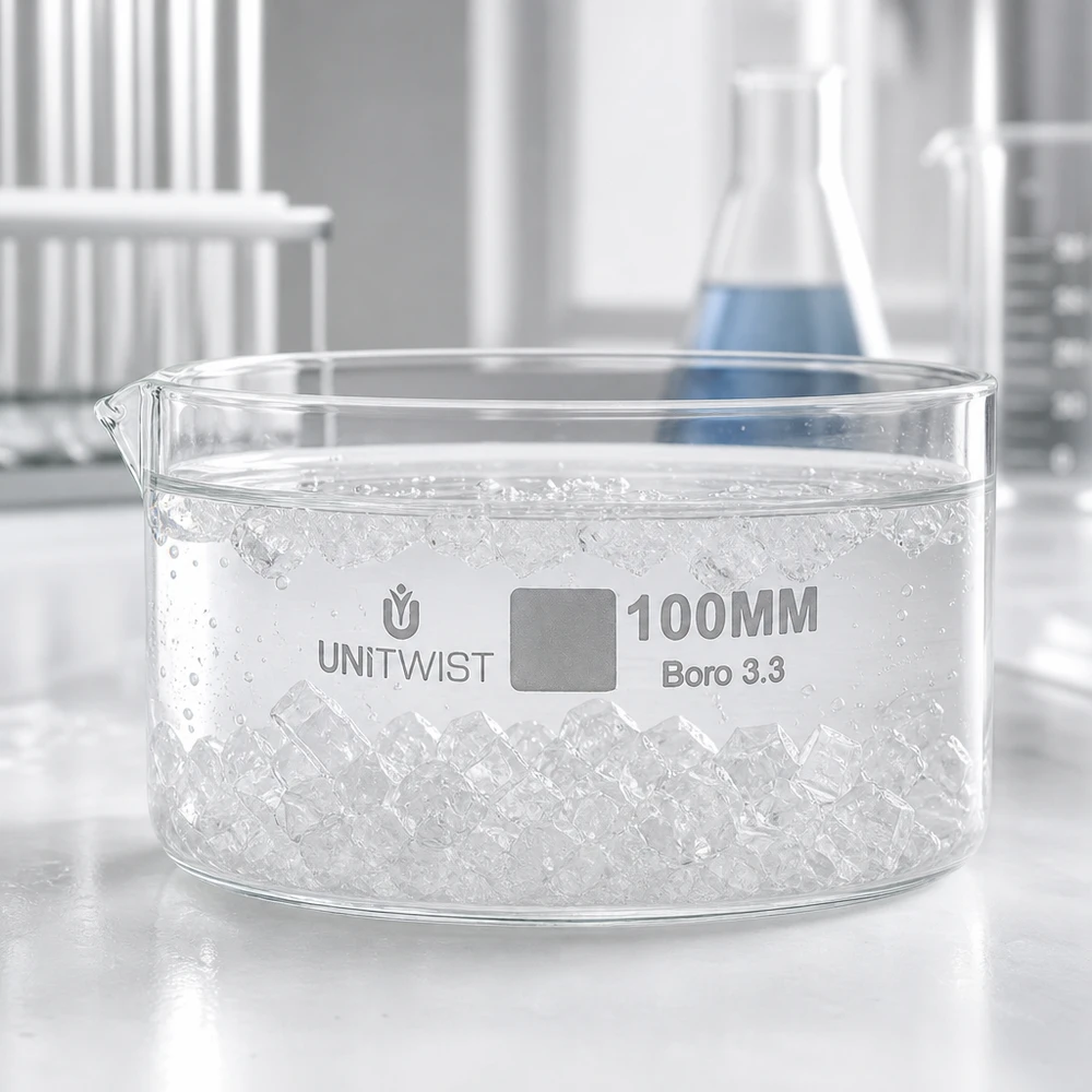 Coupelle en verre plate de 100 mm de diamètre, UNiTWIST Boro 3.3, pour les essais de cristallisation