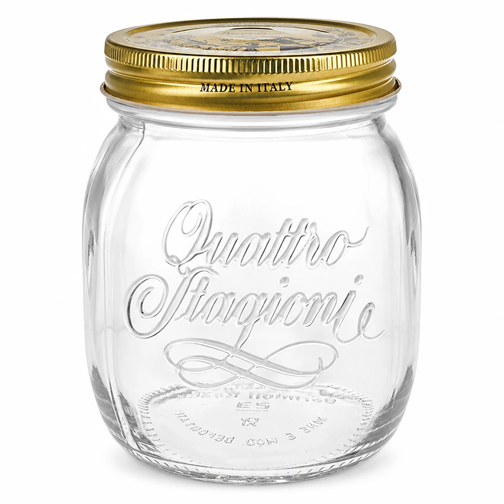 Pot rond 700ml Quattro Stagioni avec couvercle doré Made in Italy Pot de conservation design italien vide