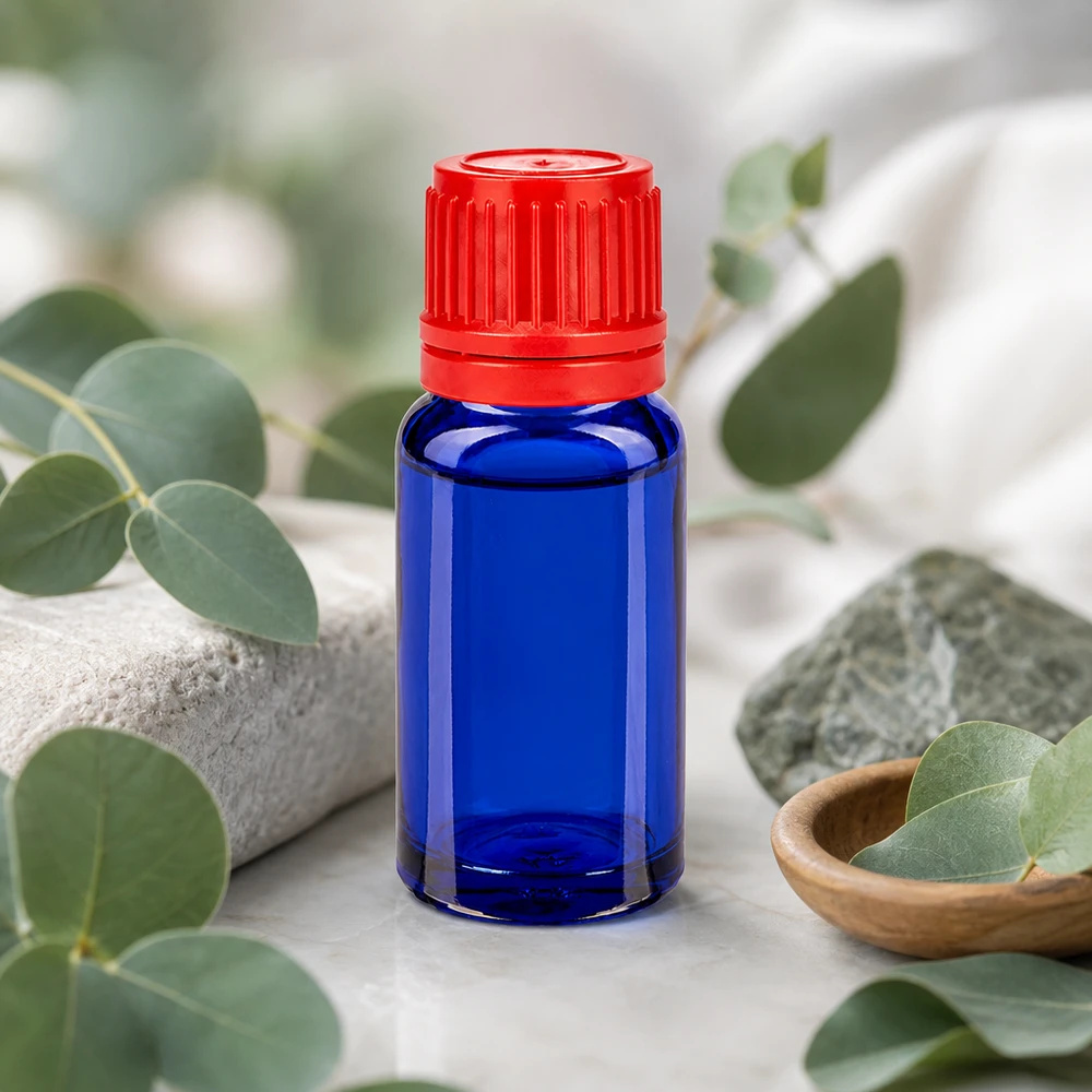 Flacon 10ml 11mm SV rouge OV BlueLine UT18/10 Bouteille de pharmacie de 10 ml en verre bleu avec bouchon rouge à l'épreuve des enfants SV pour la pharmacie familiale