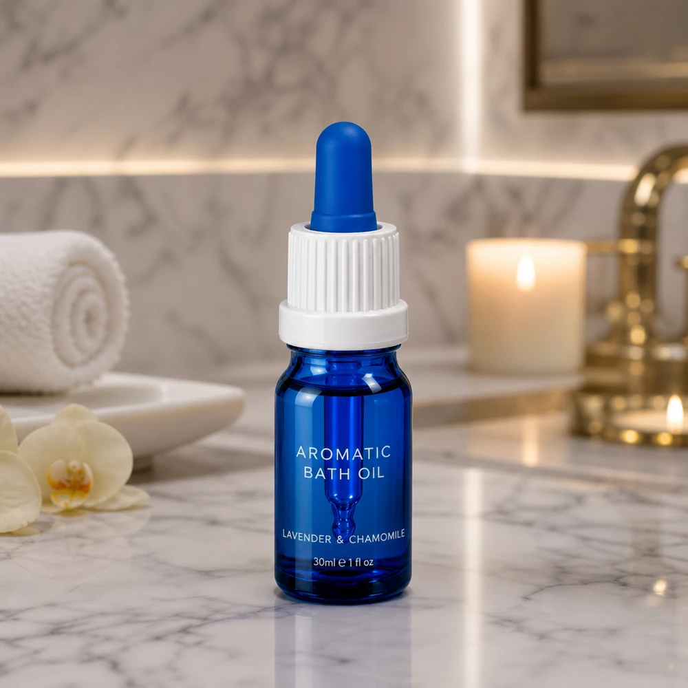Flacon à pipette 5ml blanc/bleu OV BlueLine UT18/5 Flacon pipette 5ml série BlueLine avec protection UV par verre bleu et bouchon hygiénique