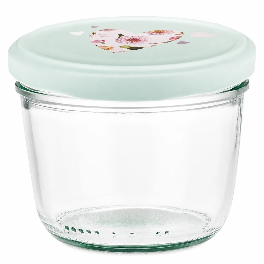 Verres de 230 ml + couvercle BasicSeal cur menthe UNiTWIST Pot de 230ml avec couvercle BasicSeal en menthe avec motif coeur, pot vide pour confitures et conserves