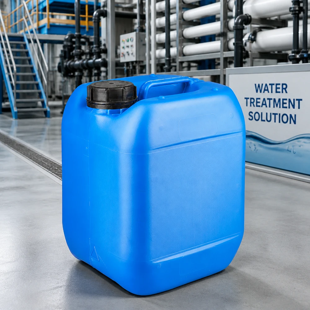 Bidon en HDPE de 5 litres, bleu, adapté au contact alimentaire, avec bouchon OV noir et poignée
