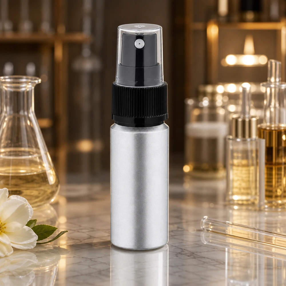Bouteille en aluminium teinté 20 ml, avec vaporisateur à pompe noir Bouteille légère de 20 ml en aluminium décapé avec design de vaporisation ergonomique pour les déplacements