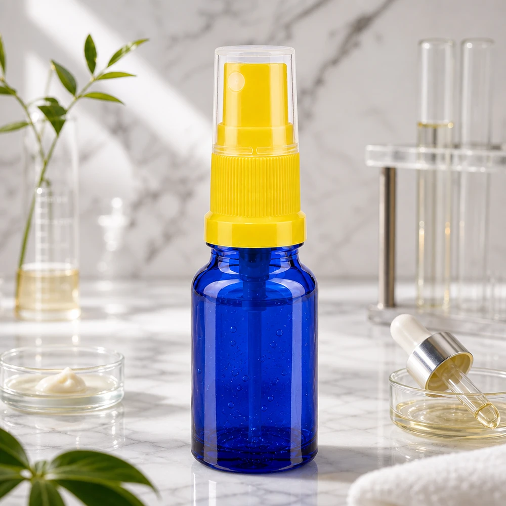 10ml Vaporisateur jaune/tr. STD BlueLine UT18/10 Flacon en verre bleu robuste 10ml avec fonction pratique de vaporisation BlueLine UT18 10 pour les voyages