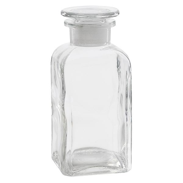 Flacon carré col large 350 ml + bouchon RIN, verre clair Flacon carré col large 350 ml + bouchon RIN, verre clair