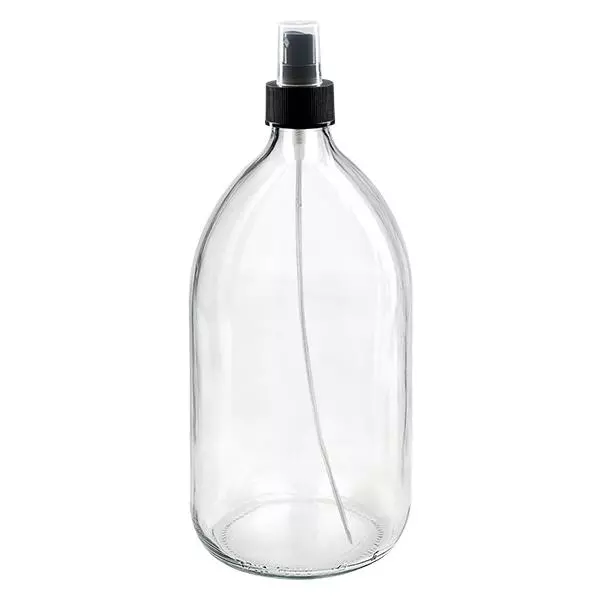 Flacon à médicaments Euro de 1000 ml transparent Vaporisateur noir Flacon à médicaments Euro de 1000 ml transparent Vaporisateur noir