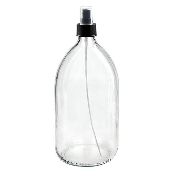 Flacon à médicaments Euro de 1000 ml transparent Vaporisateur noir
