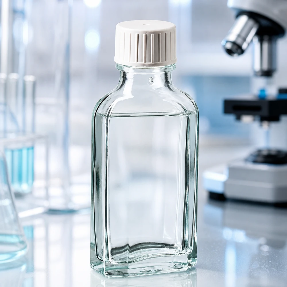 Flacon de pharmacie Meplat transparent de 50 ml avec anneau verseur intégré pour un dosage précis