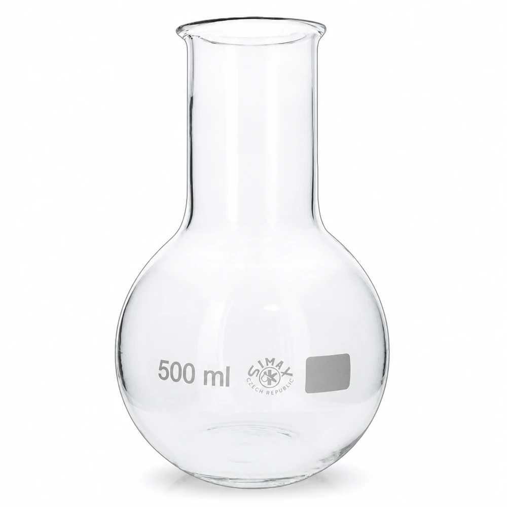Ballon à fond plat 500 ml à col large, en verre borosilicate avec bord renforcé Fioles de laboratoire 500ml à col large pour les synthèses chimiques et les procédés de distillation