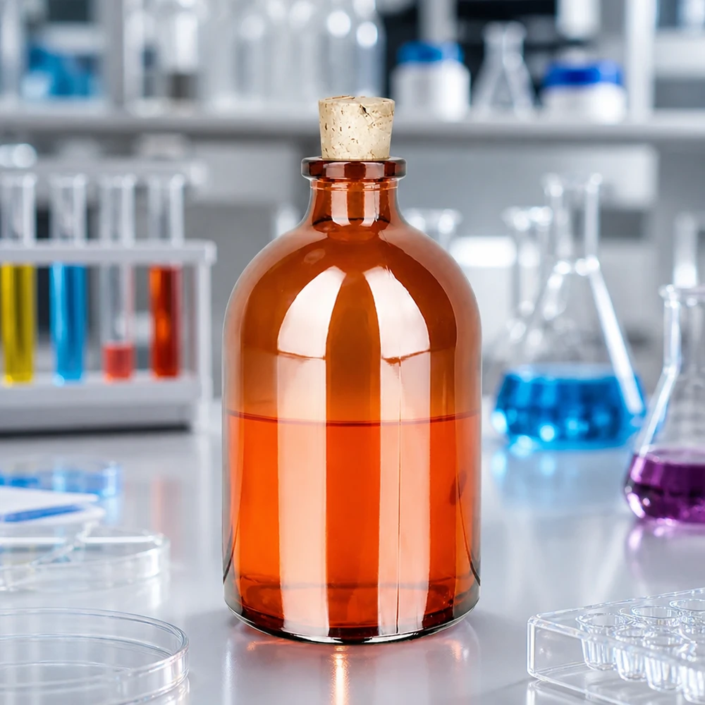 Flacon en verre ambré 100 ml avec bouchon de liège 11/14 mm Klassische Apothekerflasche aus Braunglas 100ml mit herausnehmbarem Naturkorken 11/14mm