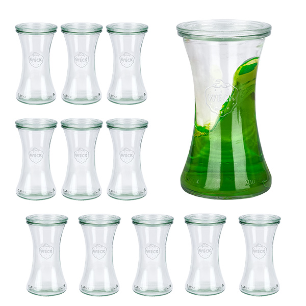 Set de 12 bocaux Weck de 200 ml avec 12 couvercles en verre Set de 12 bocaux Weck de 200 ml avec 12 couvercles en verre