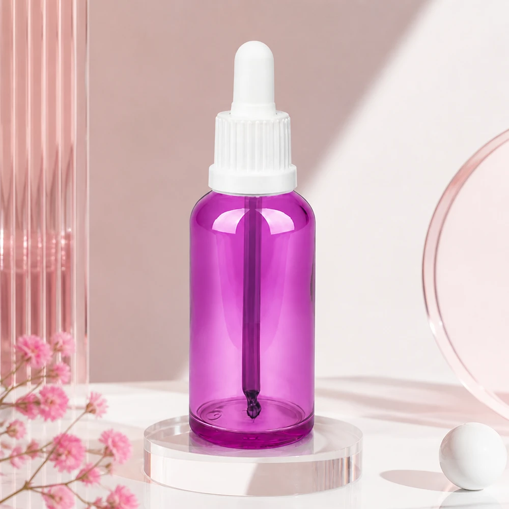 Flacon pipette 50ml blanc originalité bouchon à vis PurpleLine UT18/50 Flacon d'aromathérapie de 50 ml au design Purple Line avec bouchon blanc à l'épreuve des enfants