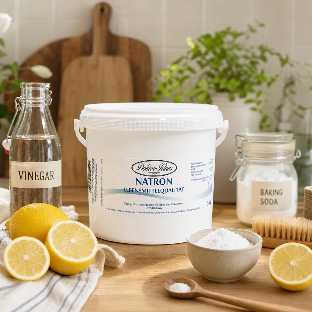 Bicarbonate de soude Doktor Klaus, seau de 5 kg, apte à l’utilisation alimentaire Bicarbonate de soude Docteur Klaus 5kg avec vinaigre de citron et bicarbonate de soude pour le nettoyage naturel de la maison