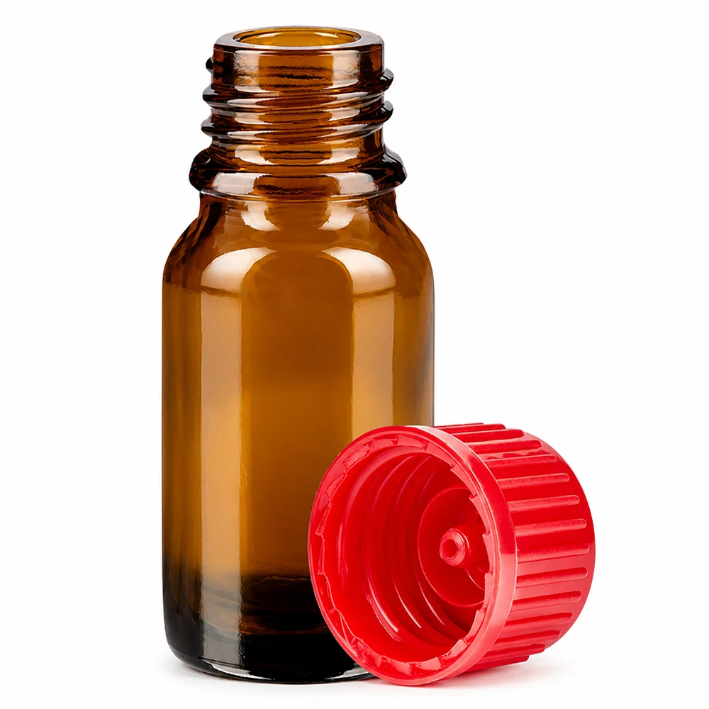 Flacon de 10ml 11mm SV rouge STD BrownLine UT18/10 Flacon pratique de 10 ml en verre brun avec bouchon rouge pour le laboratoire et l'aromathérapie