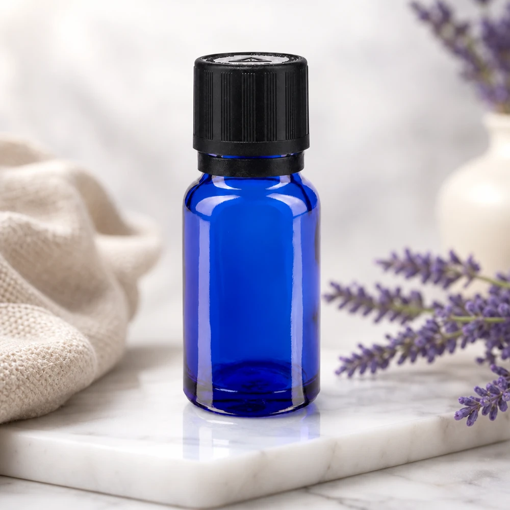 Flacon de pharmacie bleu 10ml bouchon inviolable blanc 1mm,séc. enf. bouchon inviolabilité Flacon en verre d'apothicaire bleu cobalt de 10 ml avec compte-gouttes de 1 mm et bouchon d'origine pour huiles essentielles