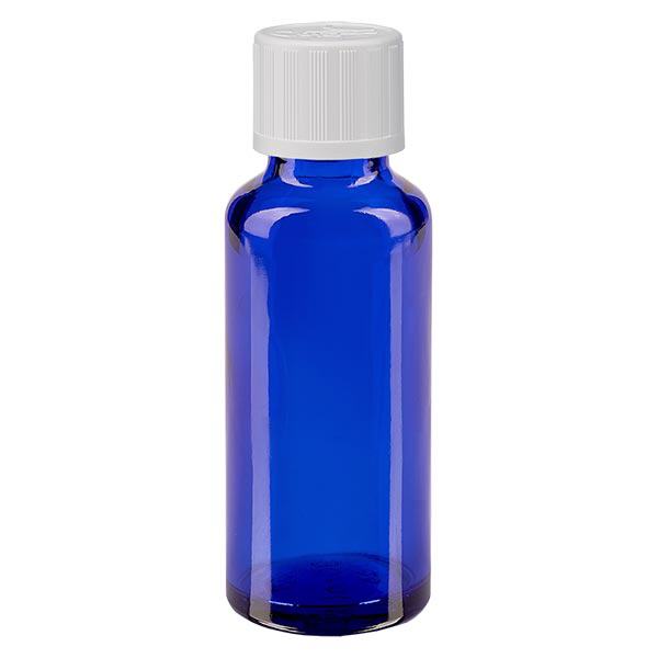 Flacon à pharmacie bleu 30ml bouchon vissable blanc sécurité enfant Flacon à pharmacie bleu 30ml bouchon vissable blanc sécurité enfant
