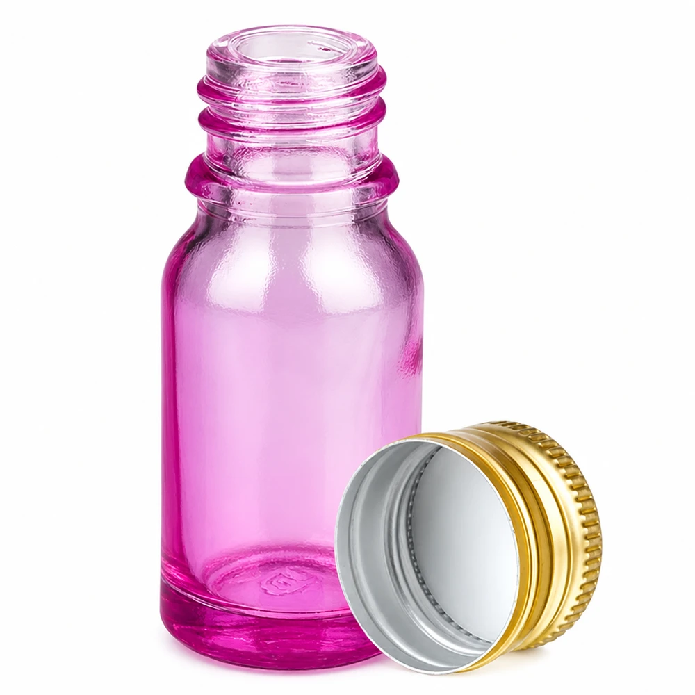 Bouteille 10ml 11mm bouchon à vis alu-or standard PurpleLine. UT18/10 Flacon SV de 10ml de haute qualité, violet transparent, avec bouchon en aluminium doré noble pour liquides