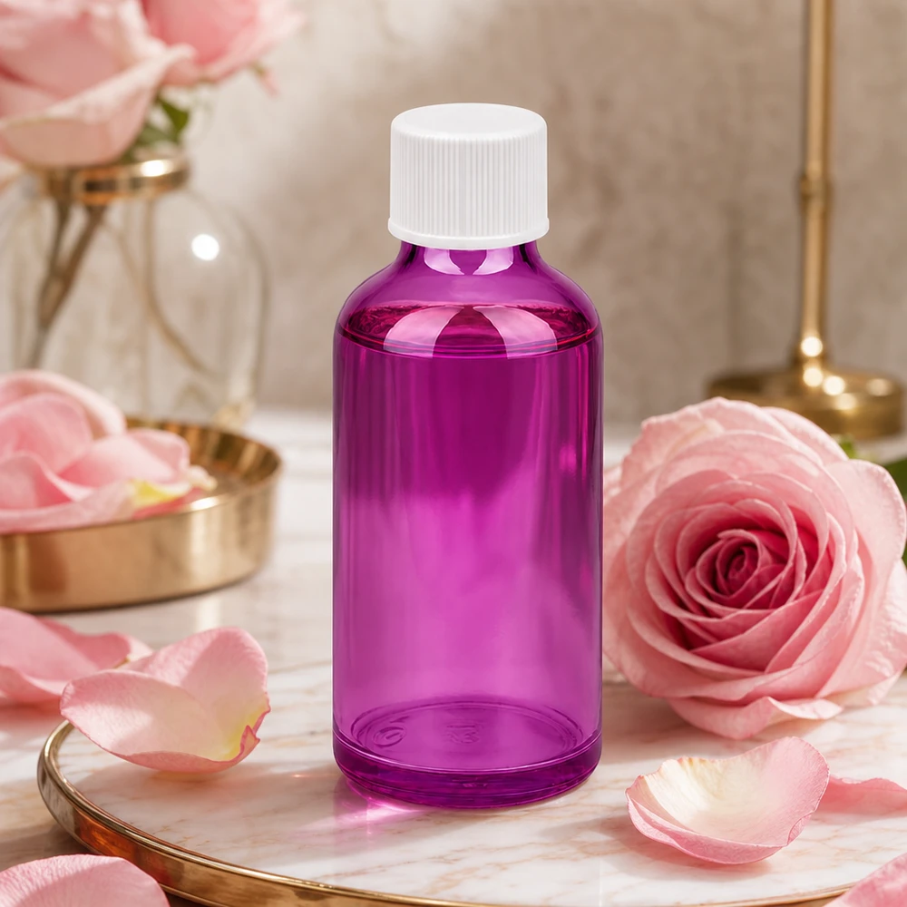 Petit flacon pratique en verre violet de 50ml pour le bricolage cosmétique et l'aromathérapie