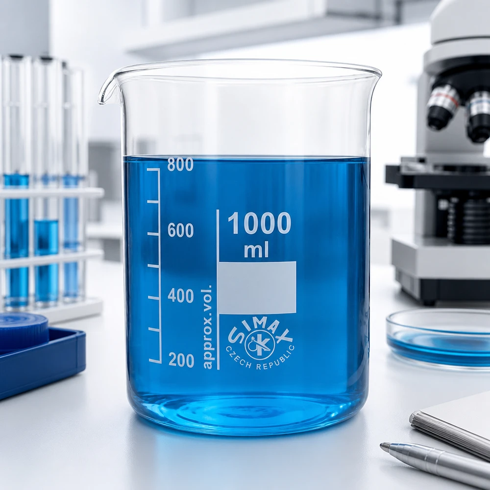 Bécher 1000ml en verre borosilicate résistant à la chaleur (forme basse) Gobelet de laboratoire 1000ml en verre borosilicaté bleu pour les expériences chimiques et les analyses