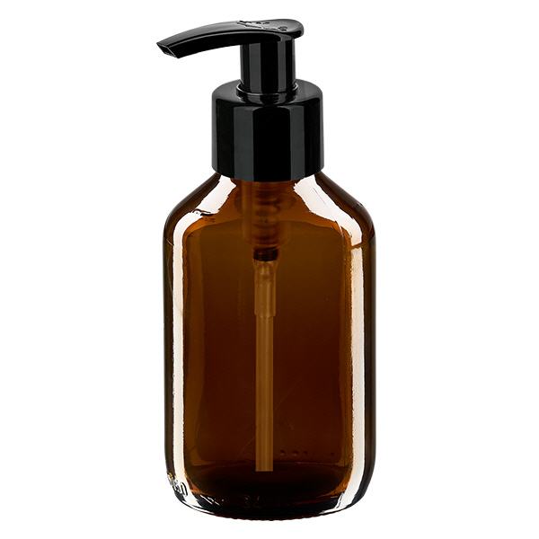 Flacon médical de 150ml brun, avec pompe distributrice noire ApoGl