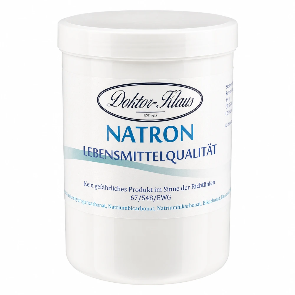 Bicarbonate de soude Doktor Klaus, en boîte blanche de 1000 g, apte à l’utilisation alimentaire Natron 1kg Doktor Klaus Natriumhydrogencarbonat weiße Aufbewahrungsdose
