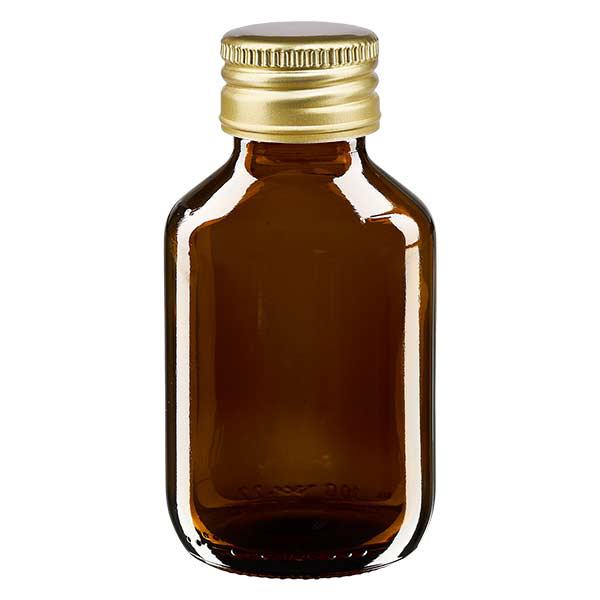 Bouteille médicale de 100ml brune avec bouchon en aluminium or