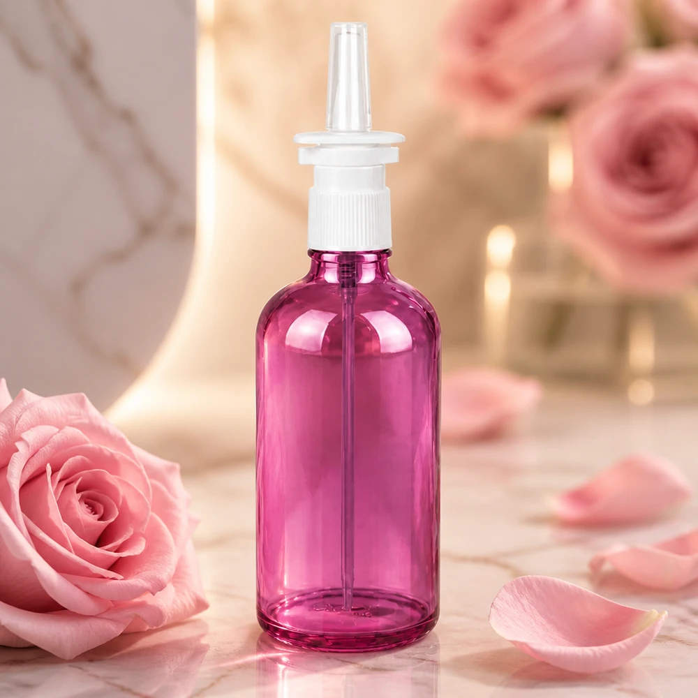 Flacon vaporisateur nasal 100ml blanc/transparent standard PurpleLine UT18/100 Petit flacon-pompe pratique de 100 ml en rose pour un dosage précis des sprays nasaux