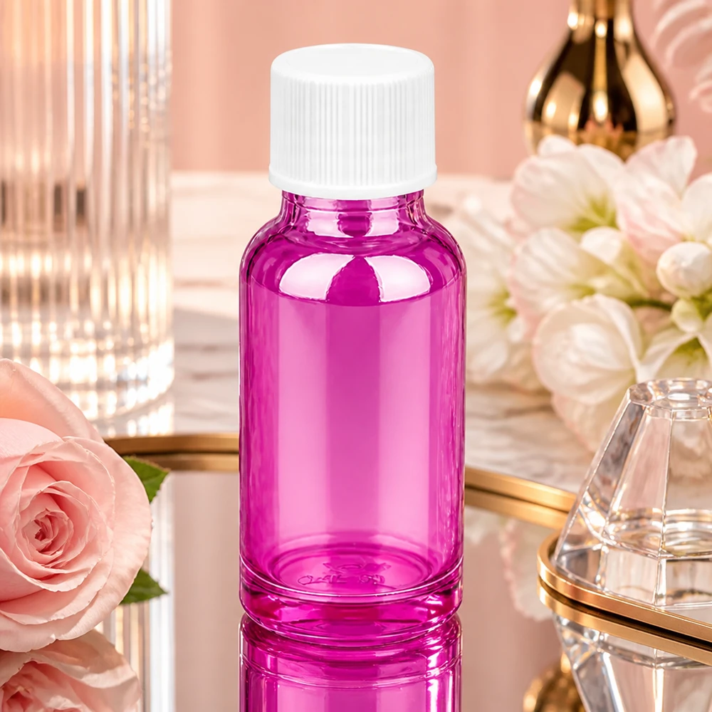 Flacon 20ml 11mm bouchon vissant blanc standard PurpleLine UT18/20 Bouteille en verre violet de 20ml avec filetage UT18/20 idéale pour la fabrication professionnelle de cosmétiques