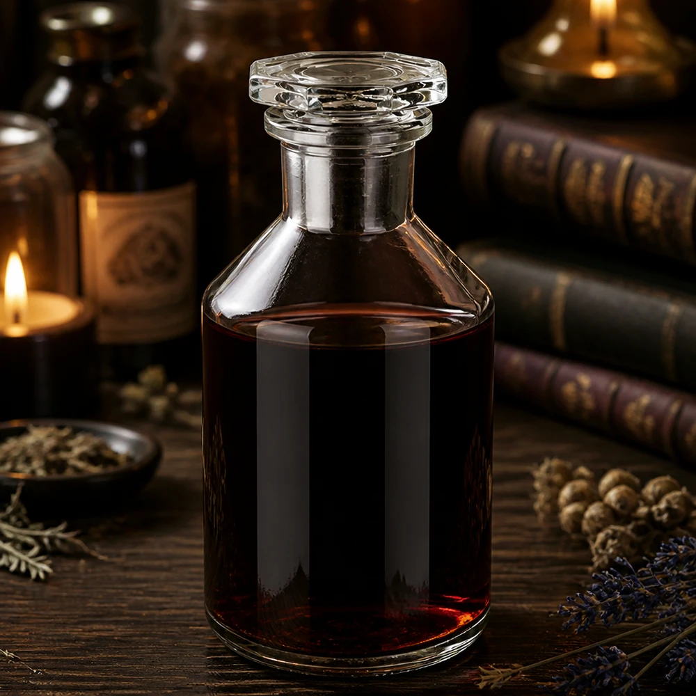 Flacon à col étroit et conique 50 ml en verre clair + bouchon de verre Flacon cylindrique en verre transparent de 50 ml, à col étroit, muni d'un bouchon, pour teintures et essences