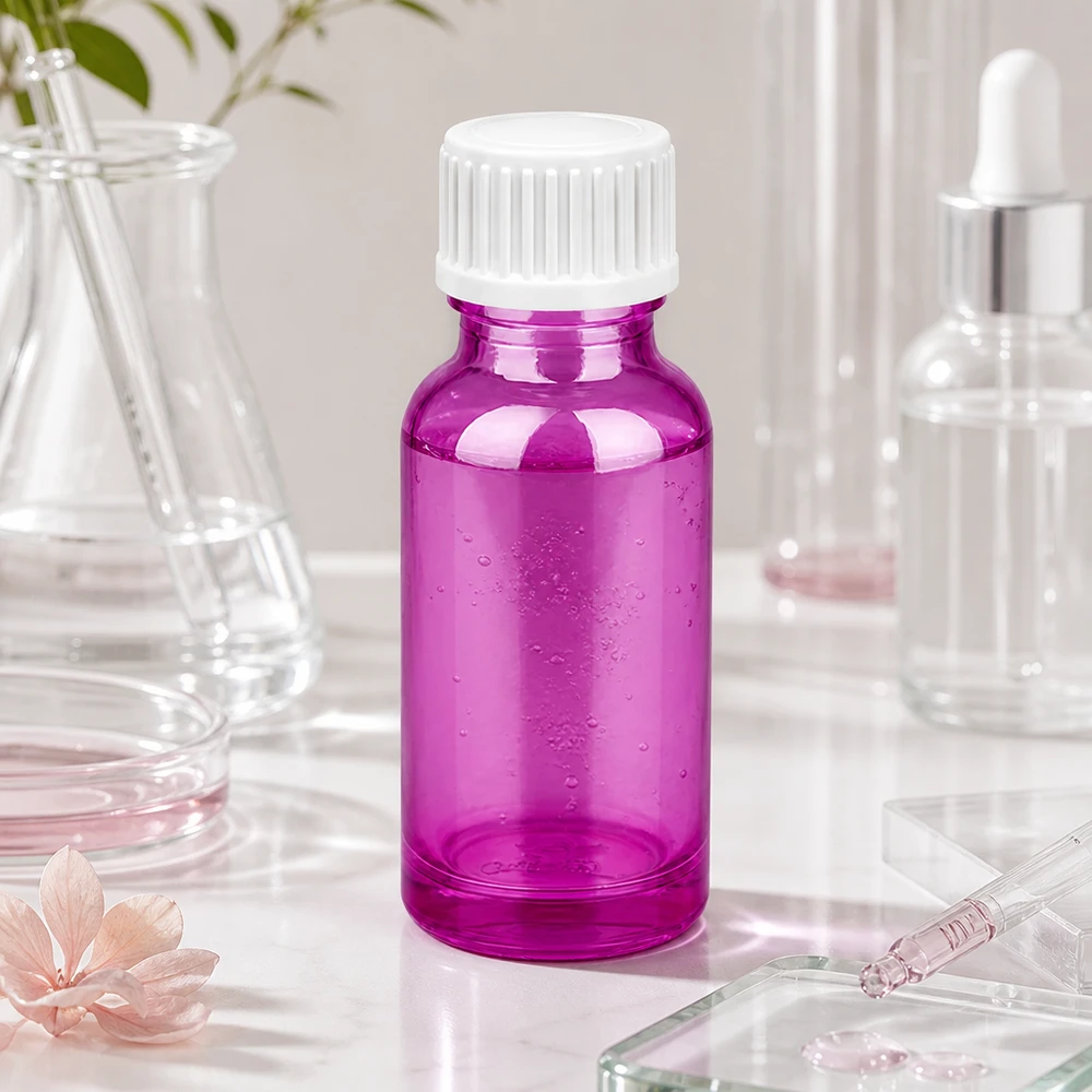 20ml (globules)Flacon 3mm bague de coulée blanc standard PurpleLine.UT18/20 Bouteille en verre robuste de 20 ml avec bouchon rainuré pour une conservation sûre des teintures