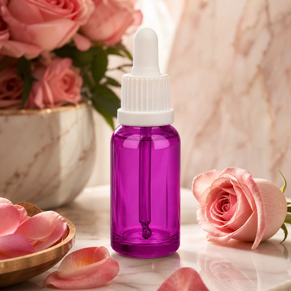 Flacon pipette 20ml blanc originalité bouchon à vis PurpleLine UT18/20 Flacon compte-gouttes violet de 20 ml avec bouchon blanc idéal pour le bricolage cosmétique et l'aromathérapie