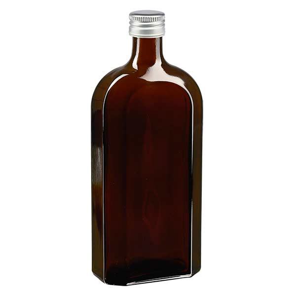 500 ml Meplat marron avec bouchon alu argent PP28
