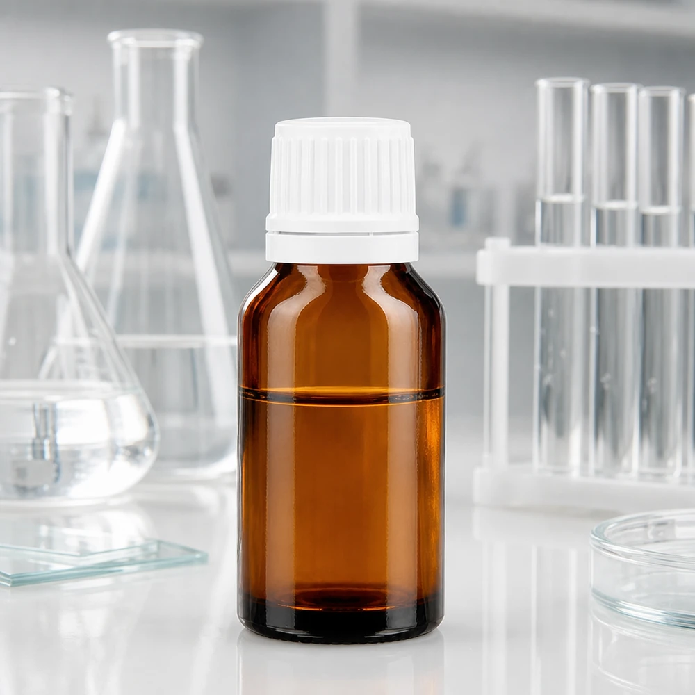 Flacon en verre brun 15ml avec bouchon à vis blanc VR Flacon de pharmacie de 15 ml en verre brun anti-UV avec bouchon à vis blanc OV