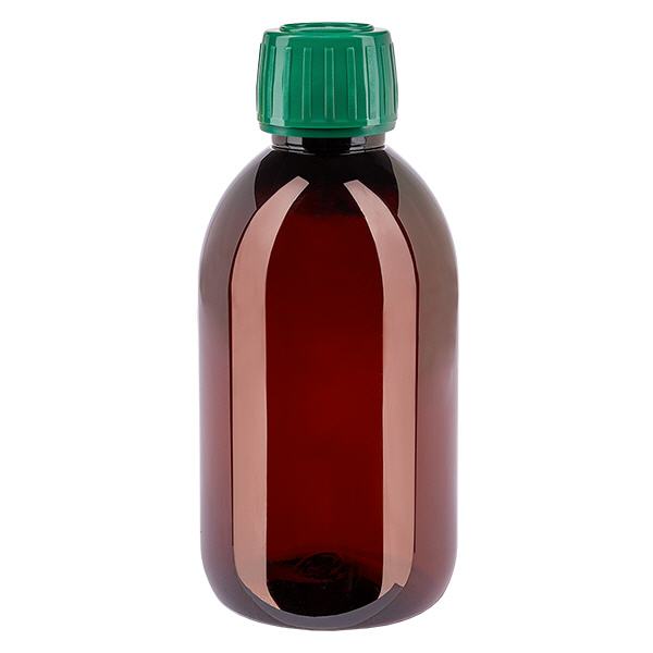 Bouteille PET 250ml avec bouchon vert,bouchon d'inviolabilité